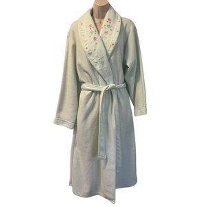Vintage Moon Dance Robe Mint Green Embroidered Floral Sz Medium Fleece Lined NWT